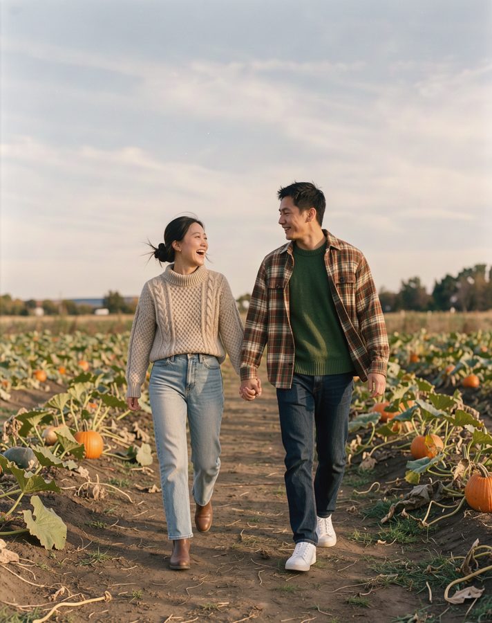 Denim and knits engagement photo outfit idea