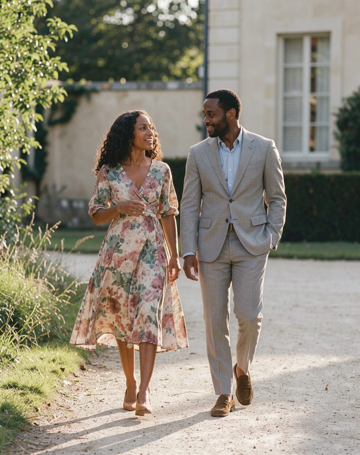 Garden party engagement photo outfit idea