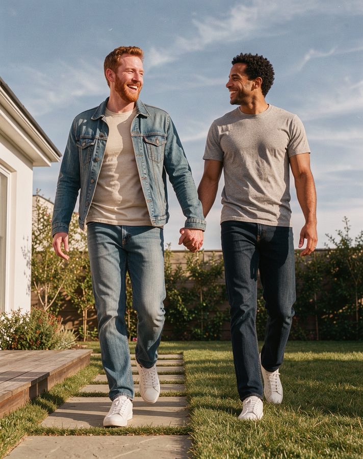 Jeans and plain tees engagement photo outfit idea