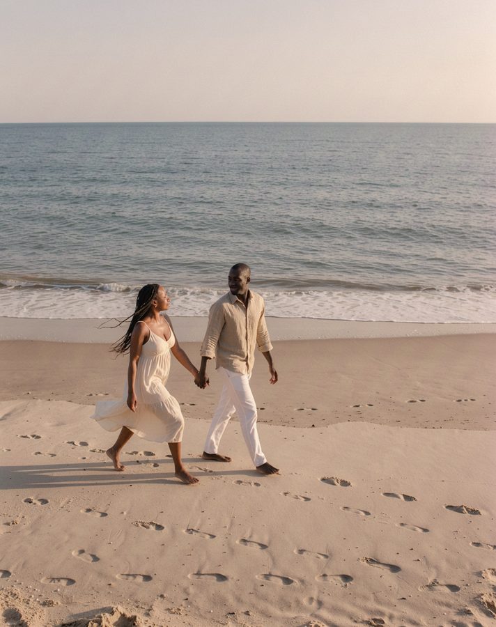 Linen for summer engagement photo outfit idea