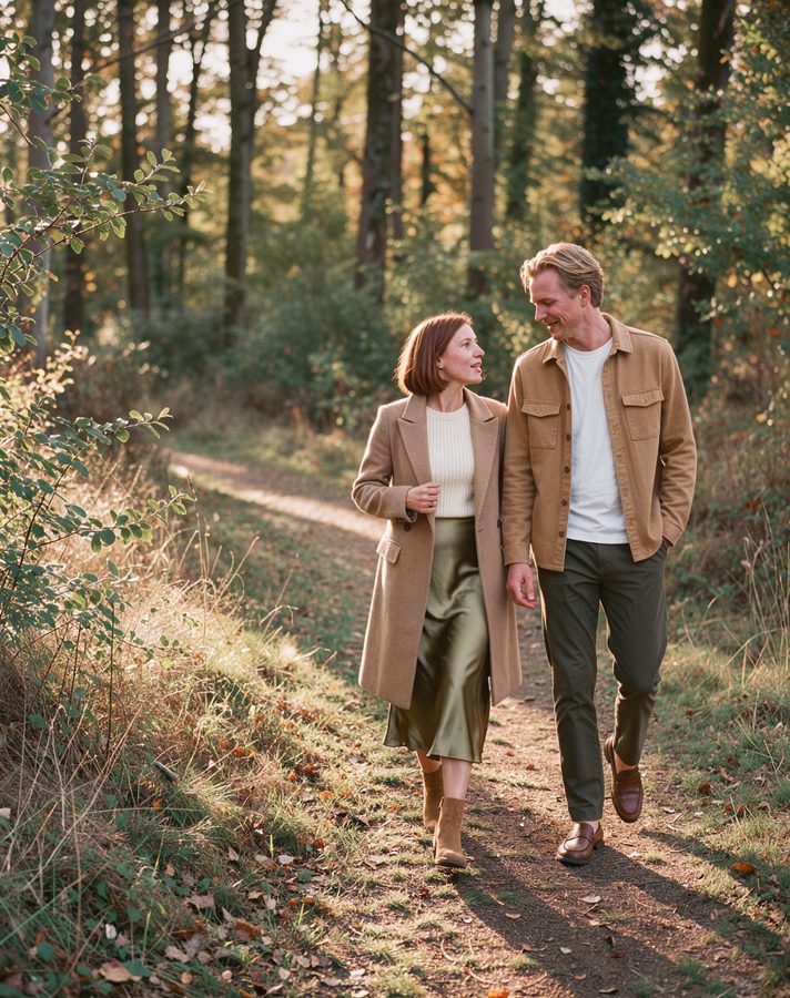 Olive and camel engagement photo outfit idea