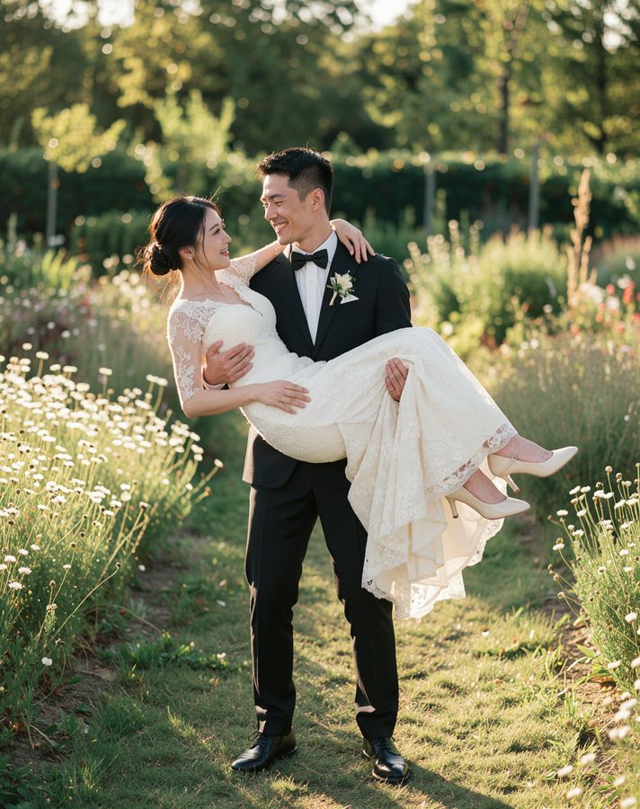 Bridal carry (princess carry) couple pose example
