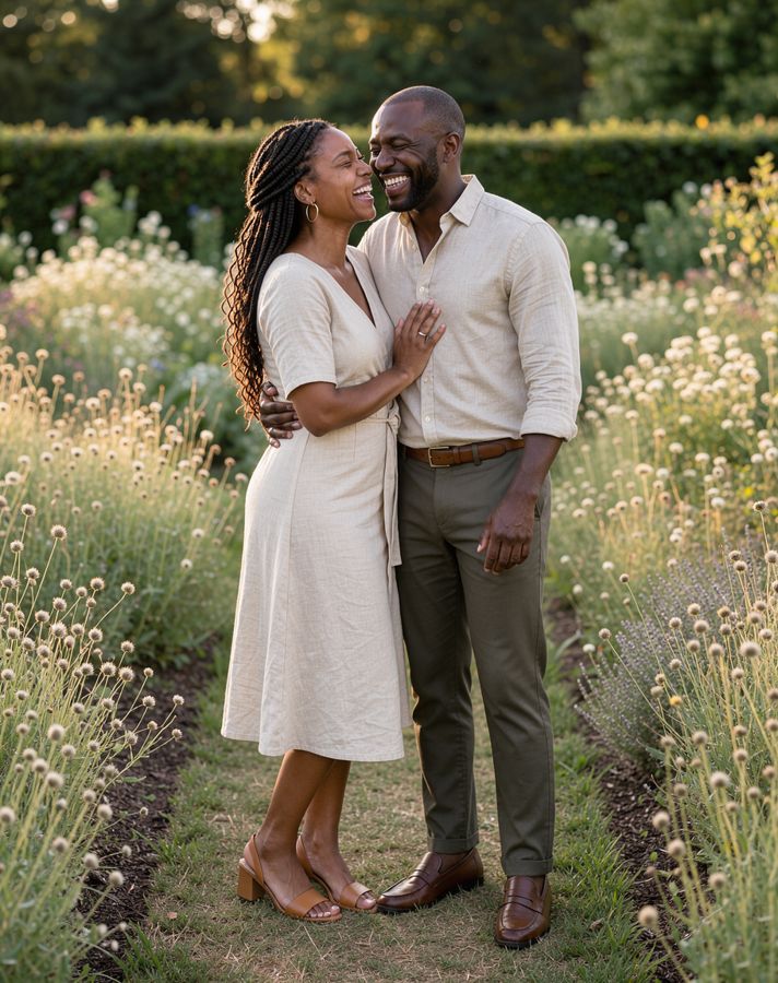 Candid laughter couple pose example