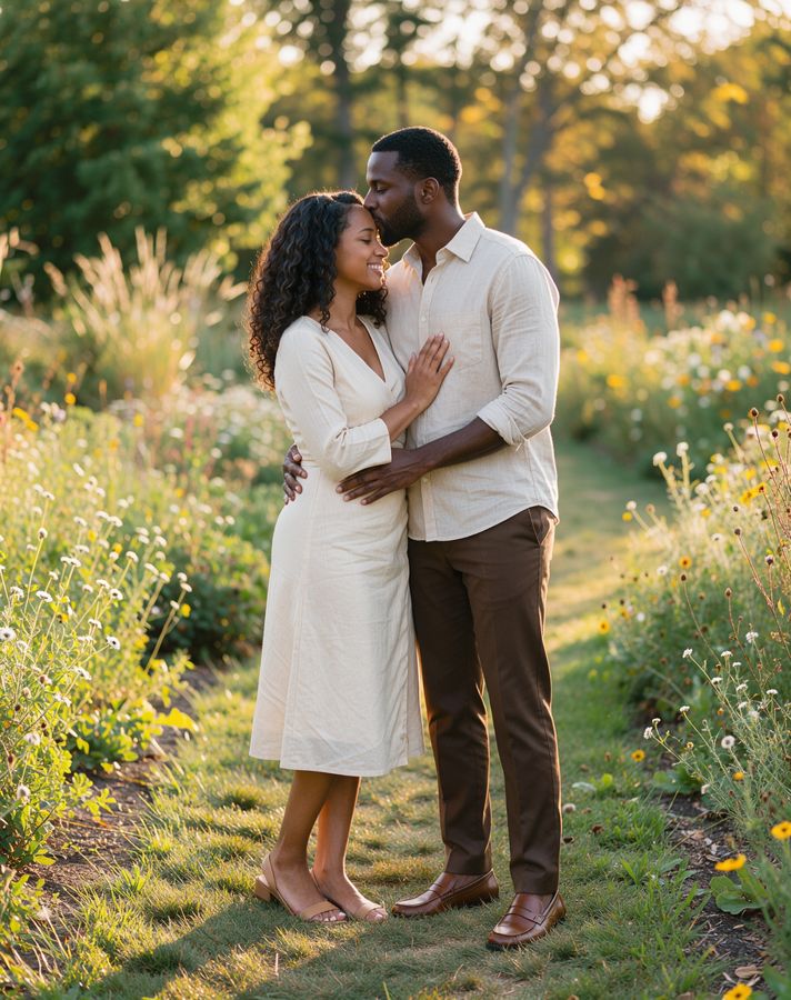 Forehead kiss couple pose example