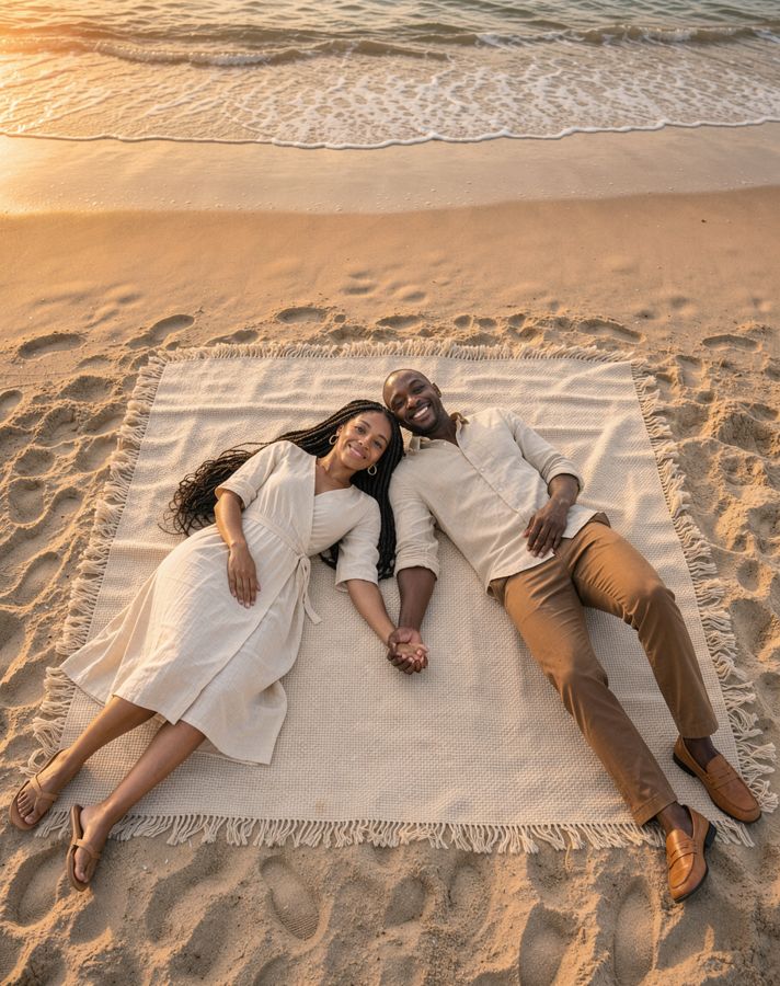 Laying down together couple pose example