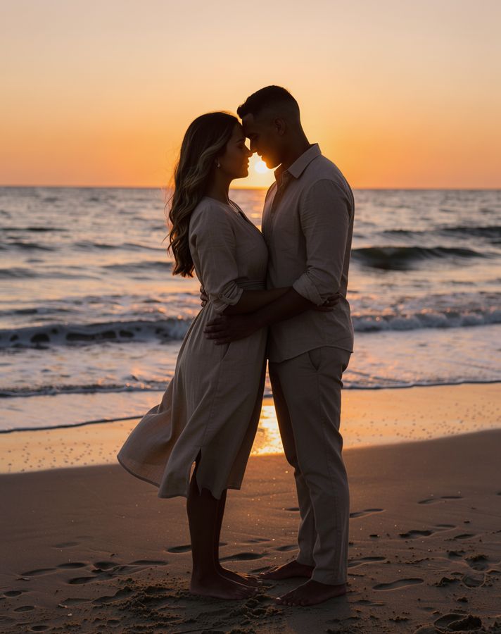 Sunset silhouette couple pose example
