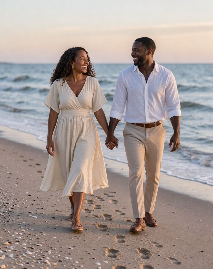 Walking hand in hand couple pose example